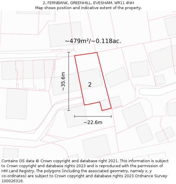 2, FERNBANK, GREENHILL, EVESHAM, WR11 4NH: Plot and title map