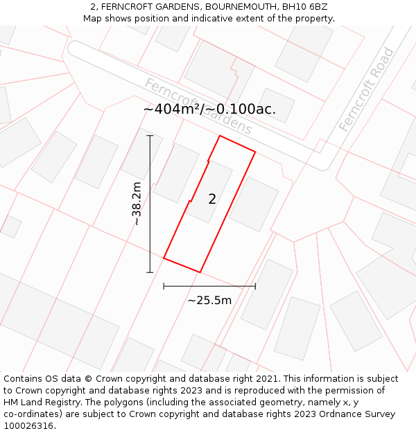 2, FERNCROFT GARDENS, BOURNEMOUTH, BH10 6BZ: Plot and title map