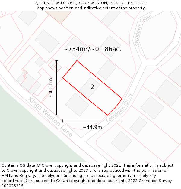 2, FERNDOWN CLOSE, KINGSWESTON, BRISTOL, BS11 0UP: Plot and title map