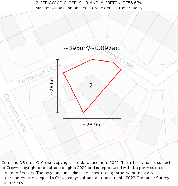 2, FERNWOOD CLOSE, SHIRLAND, ALFRETON, DE55 6BW: Plot and title map