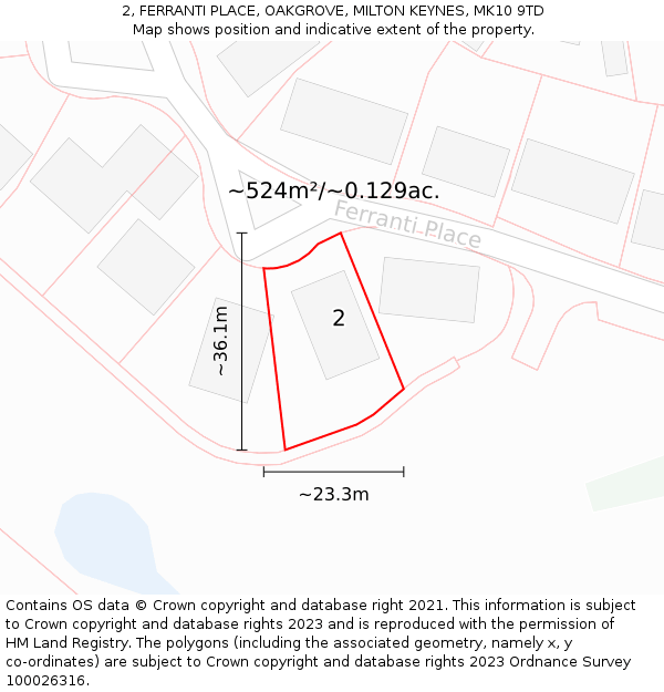 2, FERRANTI PLACE, OAKGROVE, MILTON KEYNES, MK10 9TD: Plot and title map