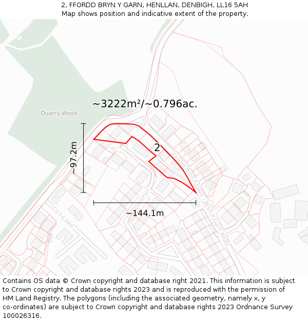 2, FFORDD BRYN Y GARN, HENLLAN, DENBIGH, LL16 5AH: Plot and title map