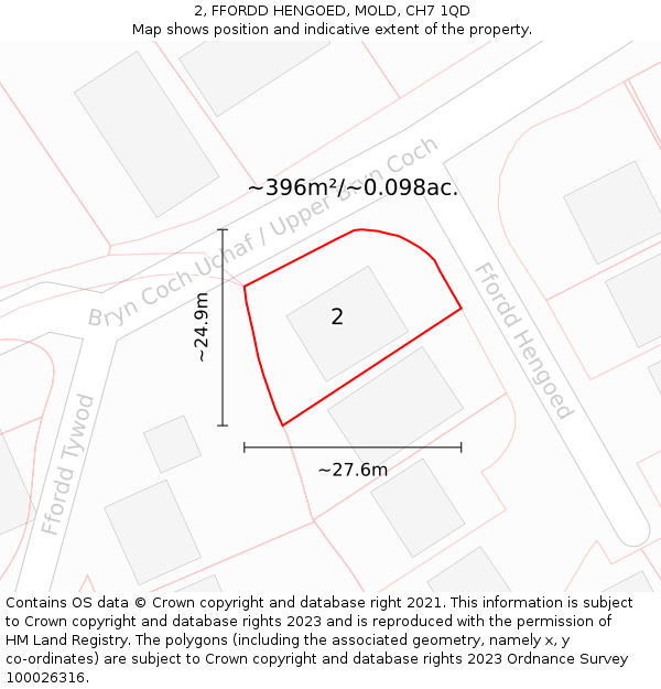2, FFORDD HENGOED, MOLD, CH7 1QD: Plot and title map