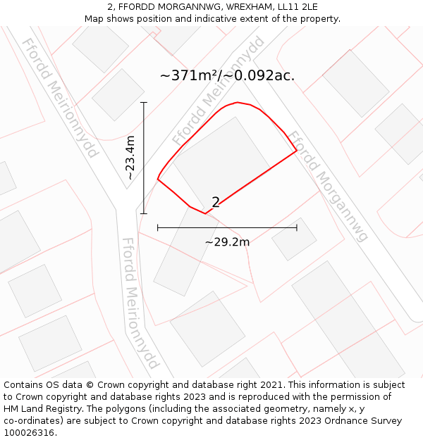 2, FFORDD MORGANNWG, WREXHAM, LL11 2LE: Plot and title map