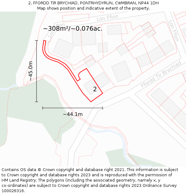 2, FFORDD TIR BRYCHIAD, PONTRHYDYRUN, CWMBRAN, NP44 1DH: Plot and title map