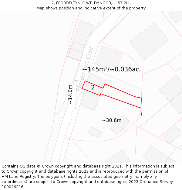 2, FFORDD TYN CLWT, BANGOR, LL57 2LU: Plot and title map