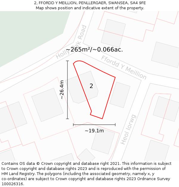 2, FFORDD Y MEILLION, PENLLERGAER, SWANSEA, SA4 9FE: Plot and title map