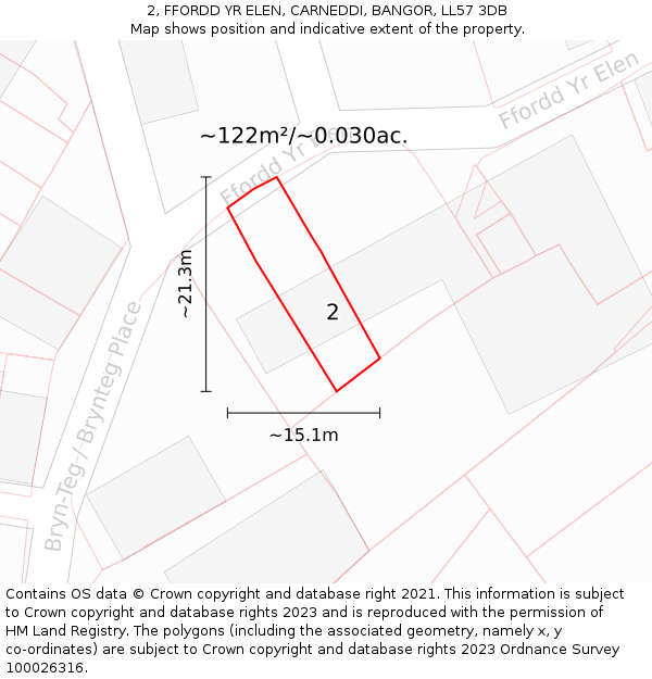 2, FFORDD YR ELEN, CARNEDDI, BANGOR, LL57 3DB: Plot and title map