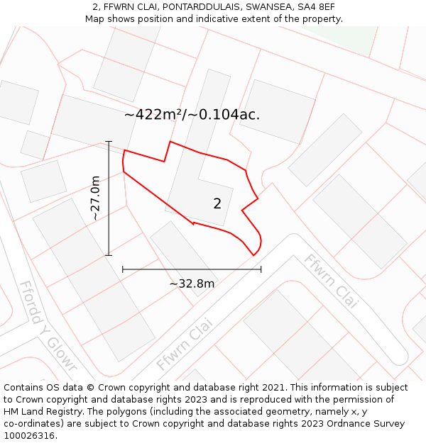 2, FFWRN CLAI, PONTARDDULAIS, SWANSEA, SA4 8EF: Plot and title map