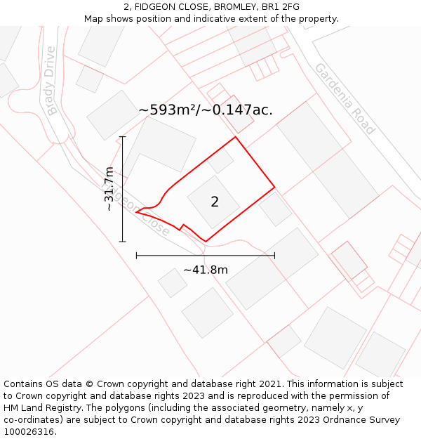 2, FIDGEON CLOSE, BROMLEY, BR1 2FG: Plot and title map