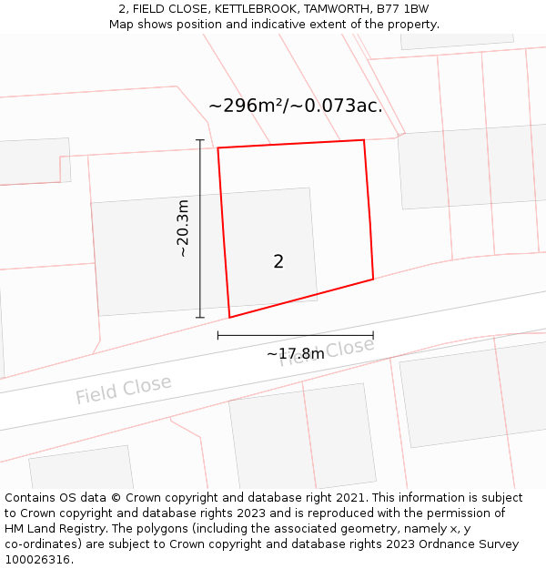 2, FIELD CLOSE, KETTLEBROOK, TAMWORTH, B77 1BW: Plot and title map