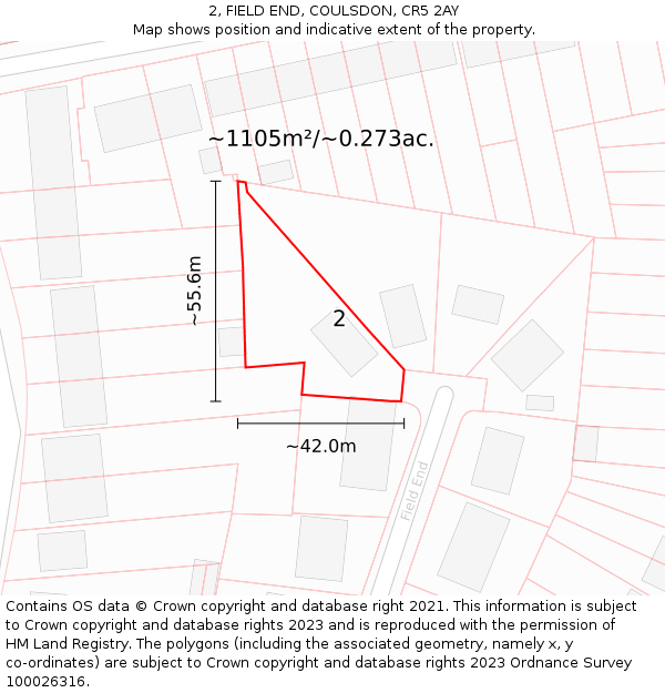 2, FIELD END, COULSDON, CR5 2AY: Plot and title map