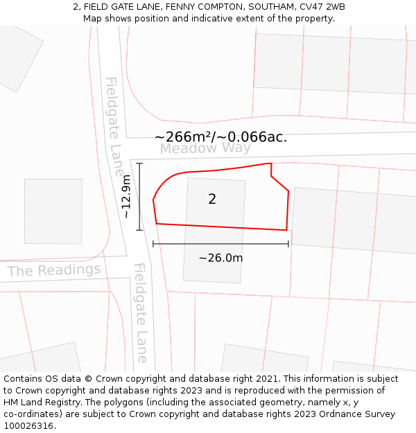 2, FIELD GATE LANE, FENNY COMPTON, SOUTHAM, CV47 2WB: Plot and title map