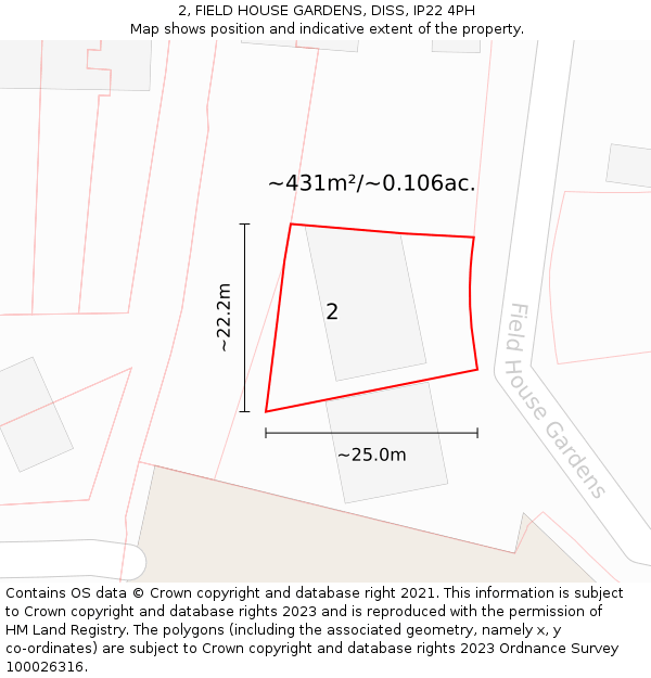 2, FIELD HOUSE GARDENS, DISS, IP22 4PH: Plot and title map