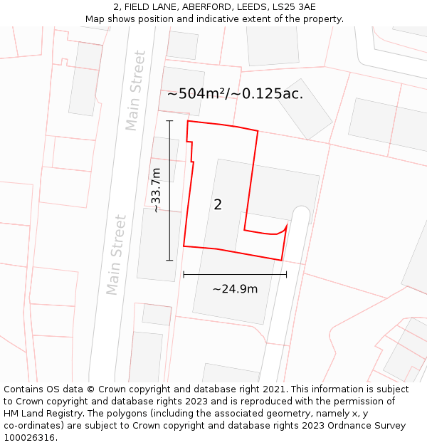 2, FIELD LANE, ABERFORD, LEEDS, LS25 3AE: Plot and title map