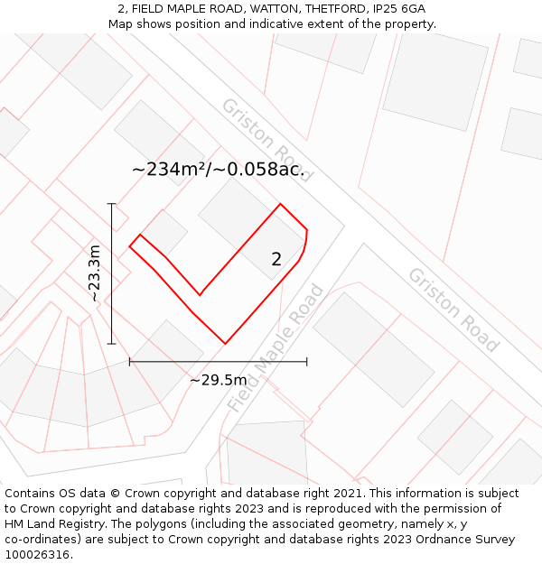 2, FIELD MAPLE ROAD, WATTON, THETFORD, IP25 6GA: Plot and title map