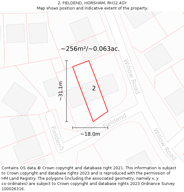 2, FIELDEND, HORSHAM, RH12 4GY: Plot and title map