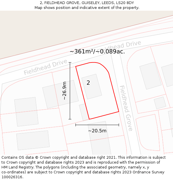 2, FIELDHEAD GROVE, GUISELEY, LEEDS, LS20 8DY: Plot and title map