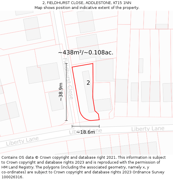 2, FIELDHURST CLOSE, ADDLESTONE, KT15 1NN: Plot and title map