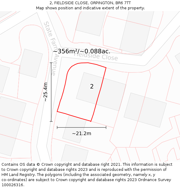 2, FIELDSIDE CLOSE, ORPINGTON, BR6 7TT: Plot and title map