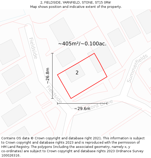 2, FIELDSIDE, YARNFIELD, STONE, ST15 0RW: Plot and title map