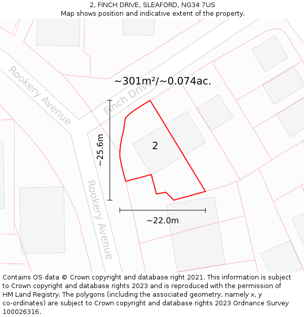 2, FINCH DRIVE, SLEAFORD, NG34 7US: Plot and title map