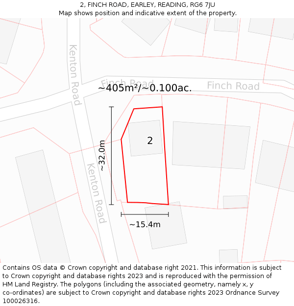 2, FINCH ROAD, EARLEY, READING, RG6 7JU: Plot and title map