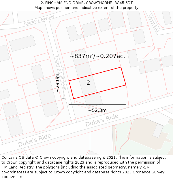 2, FINCHAM END DRIVE, CROWTHORNE, RG45 6DT: Plot and title map