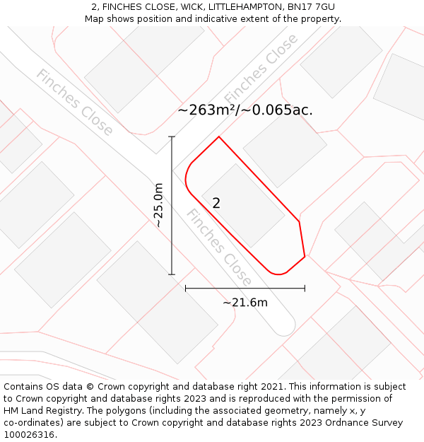 2, FINCHES CLOSE, WICK, LITTLEHAMPTON, BN17 7GU: Plot and title map