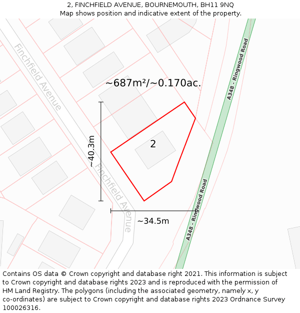 2, FINCHFIELD AVENUE, BOURNEMOUTH, BH11 9NQ: Plot and title map