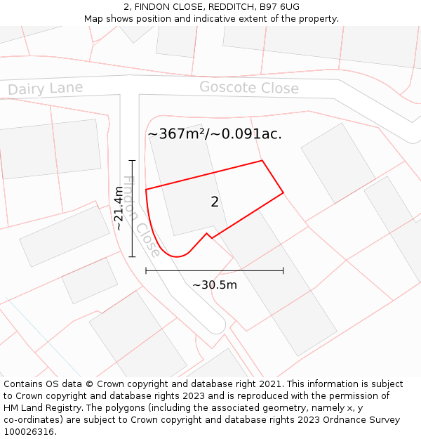 2, FINDON CLOSE, REDDITCH, B97 6UG: Plot and title map