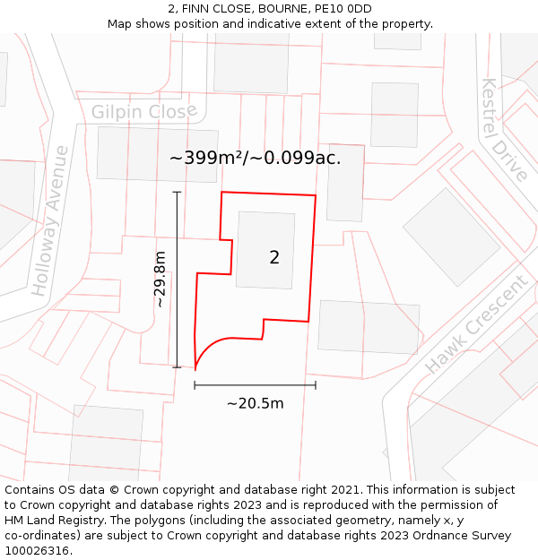 2, FINN CLOSE, BOURNE, PE10 0DD: Plot and title map