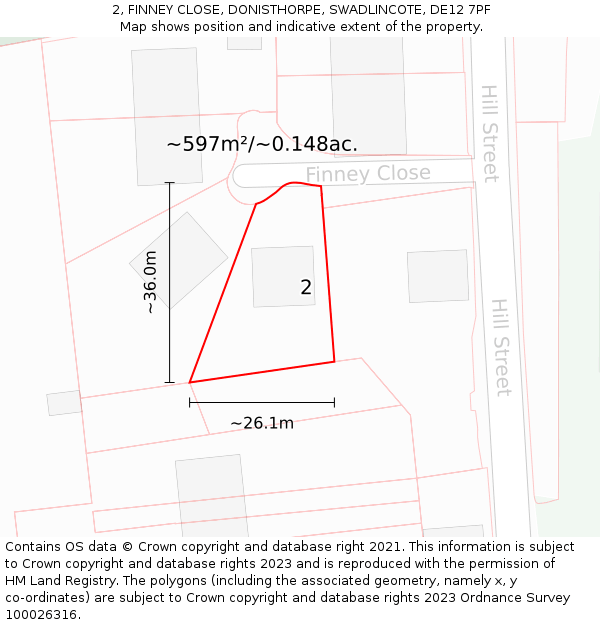 2, FINNEY CLOSE, DONISTHORPE, SWADLINCOTE, DE12 7PF: Plot and title map