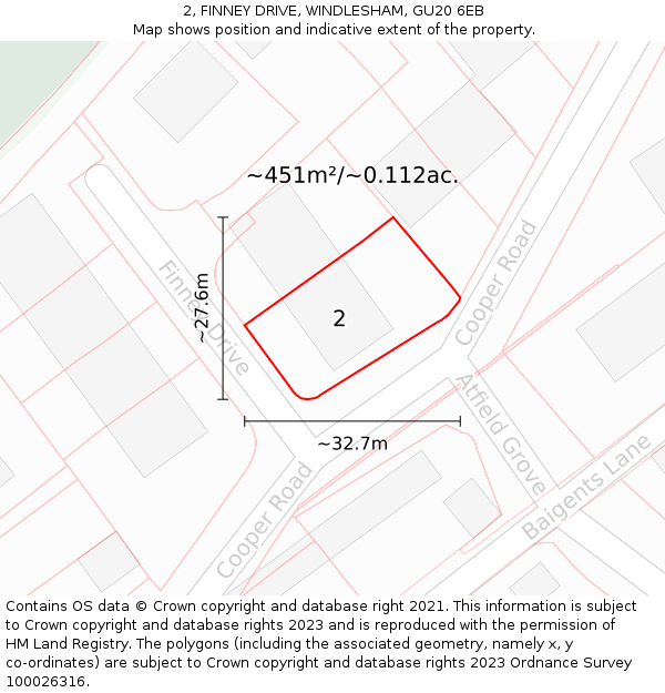 2, FINNEY DRIVE, WINDLESHAM, GU20 6EB: Plot and title map