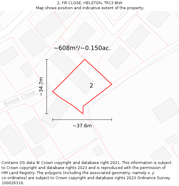 2, FIR CLOSE, HELSTON, TR13 8NX: Plot and title map