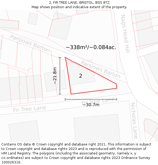 2, FIR TREE LANE, BRISTOL, BS5 8TZ: Plot and title map