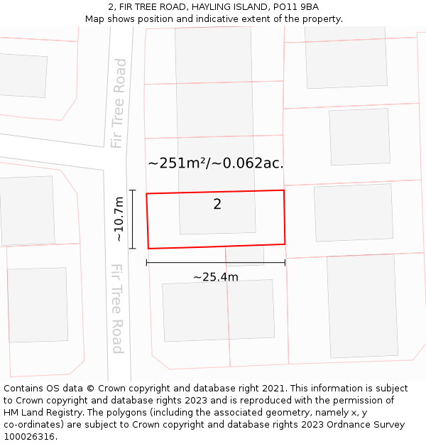 2, FIR TREE ROAD, HAYLING ISLAND, PO11 9BA: Plot and title map