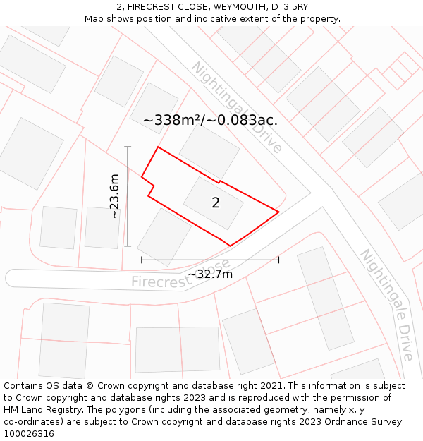 2, FIRECREST CLOSE, WEYMOUTH, DT3 5RY: Plot and title map