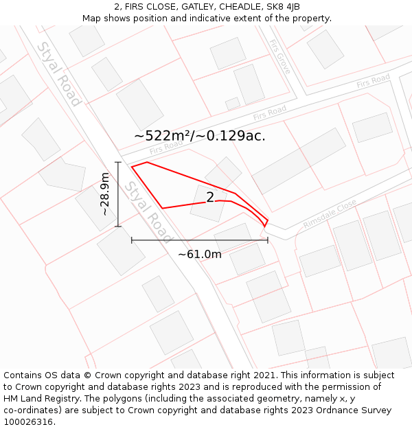 2, FIRS CLOSE, GATLEY, CHEADLE, SK8 4JB: Plot and title map