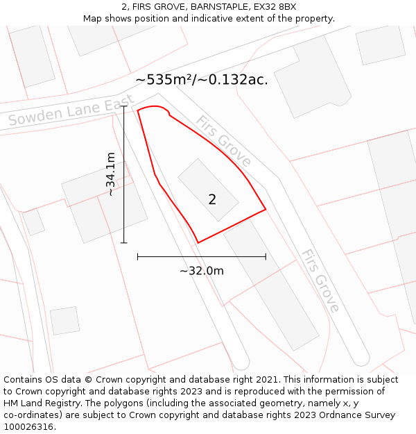 2, FIRS GROVE, BARNSTAPLE, EX32 8BX: Plot and title map