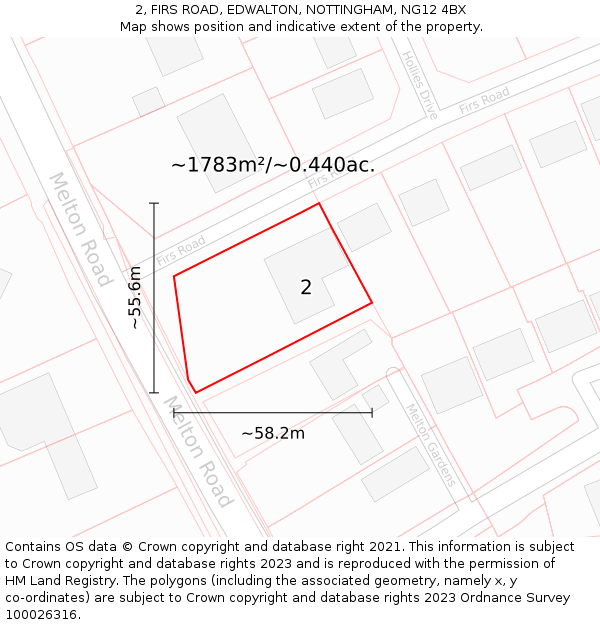 2, FIRS ROAD, EDWALTON, NOTTINGHAM, NG12 4BX: Plot and title map