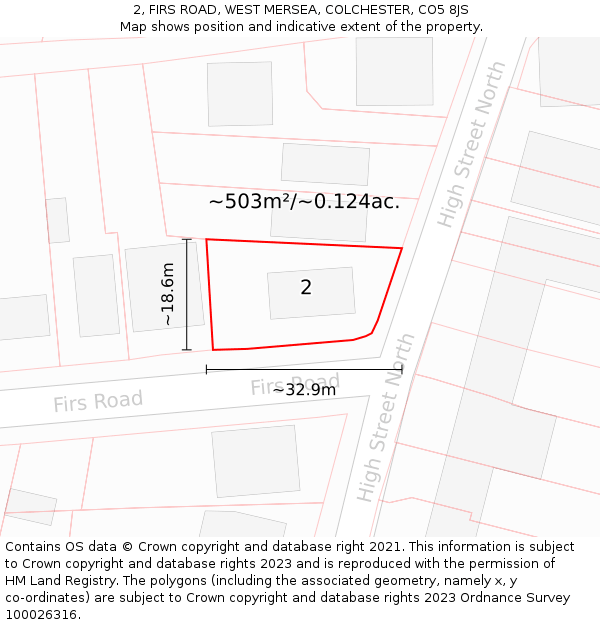 2, FIRS ROAD, WEST MERSEA, COLCHESTER, CO5 8JS: Plot and title map