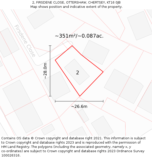 2, FIRSDENE CLOSE, OTTERSHAW, CHERTSEY, KT16 0JB: Plot and title map