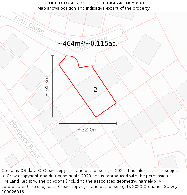 2, FIRTH CLOSE, ARNOLD, NOTTINGHAM, NG5 8RU: Plot and title map