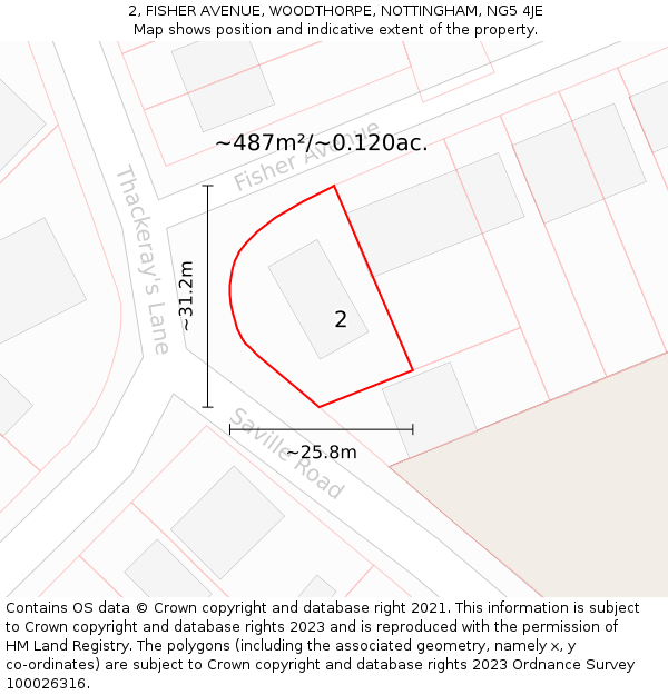 2, FISHER AVENUE, WOODTHORPE, NOTTINGHAM, NG5 4JE: Plot and title map