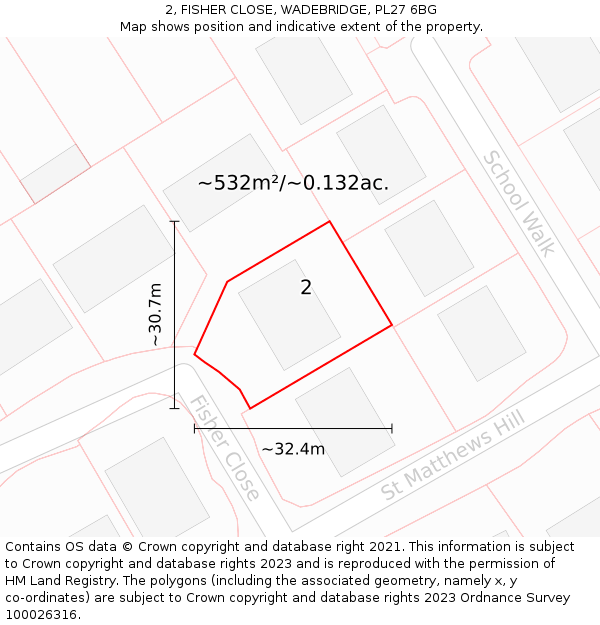 2, FISHER CLOSE, WADEBRIDGE, PL27 6BG: Plot and title map