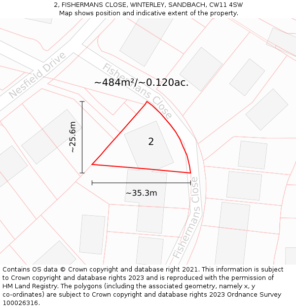 2, FISHERMANS CLOSE, WINTERLEY, SANDBACH, CW11 4SW: Plot and title map