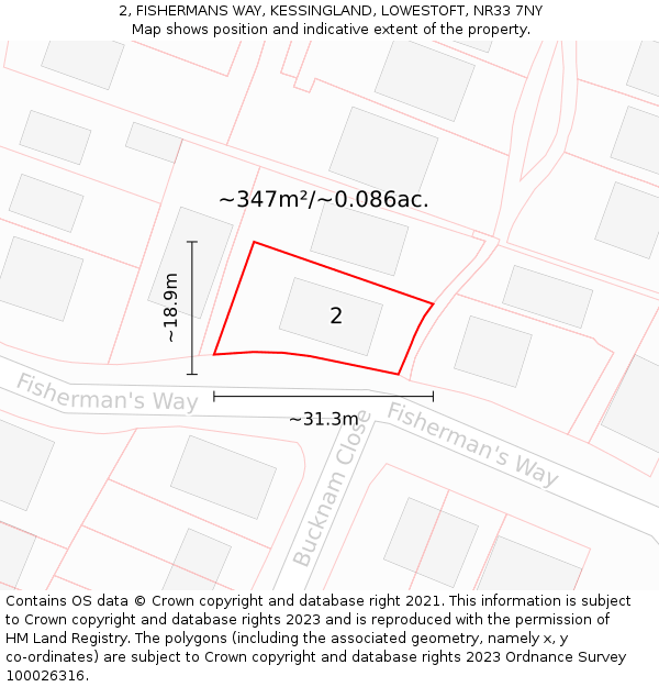 2, FISHERMANS WAY, KESSINGLAND, LOWESTOFT, NR33 7NY: Plot and title map