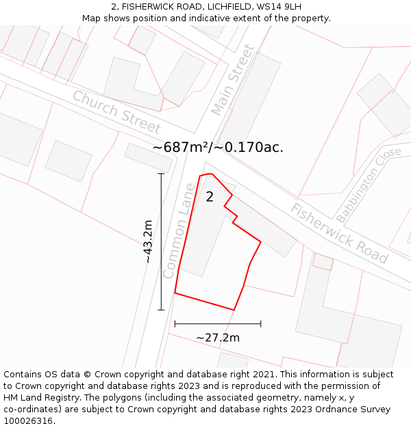 2, FISHERWICK ROAD, LICHFIELD, WS14 9LH: Plot and title map