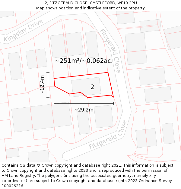 2, FITZGERALD CLOSE, CASTLEFORD, WF10 3PU: Plot and title map